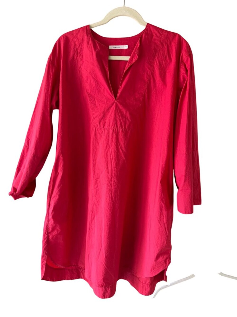 Lareida Womens Poplin Long-sleeved Tunic A-line Dress Size L Red Cotton Casual